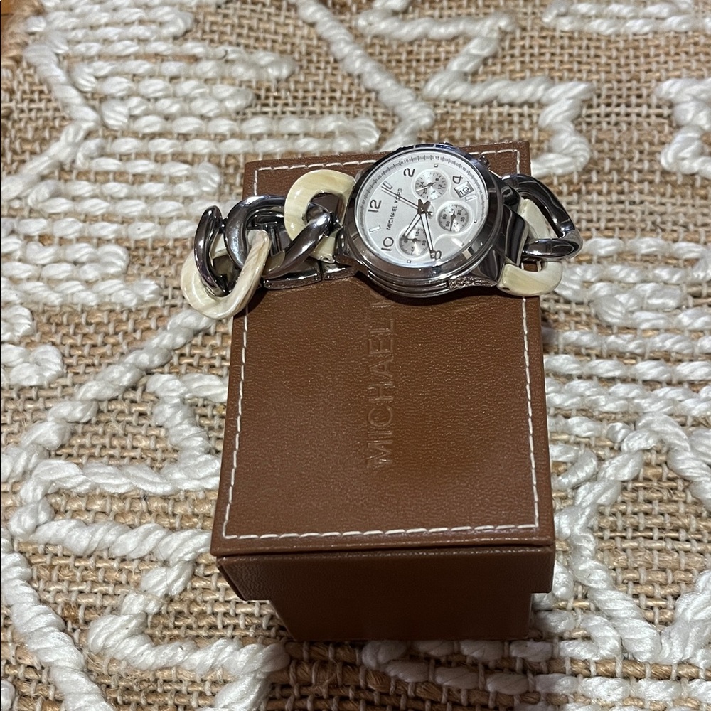 Michael Kors Silver and Black Watch with Cream Accents